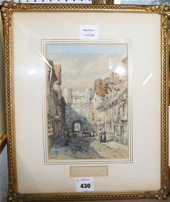 Thomas Dudley , watercolour, Boothman Bar, York, signed and dated 1872